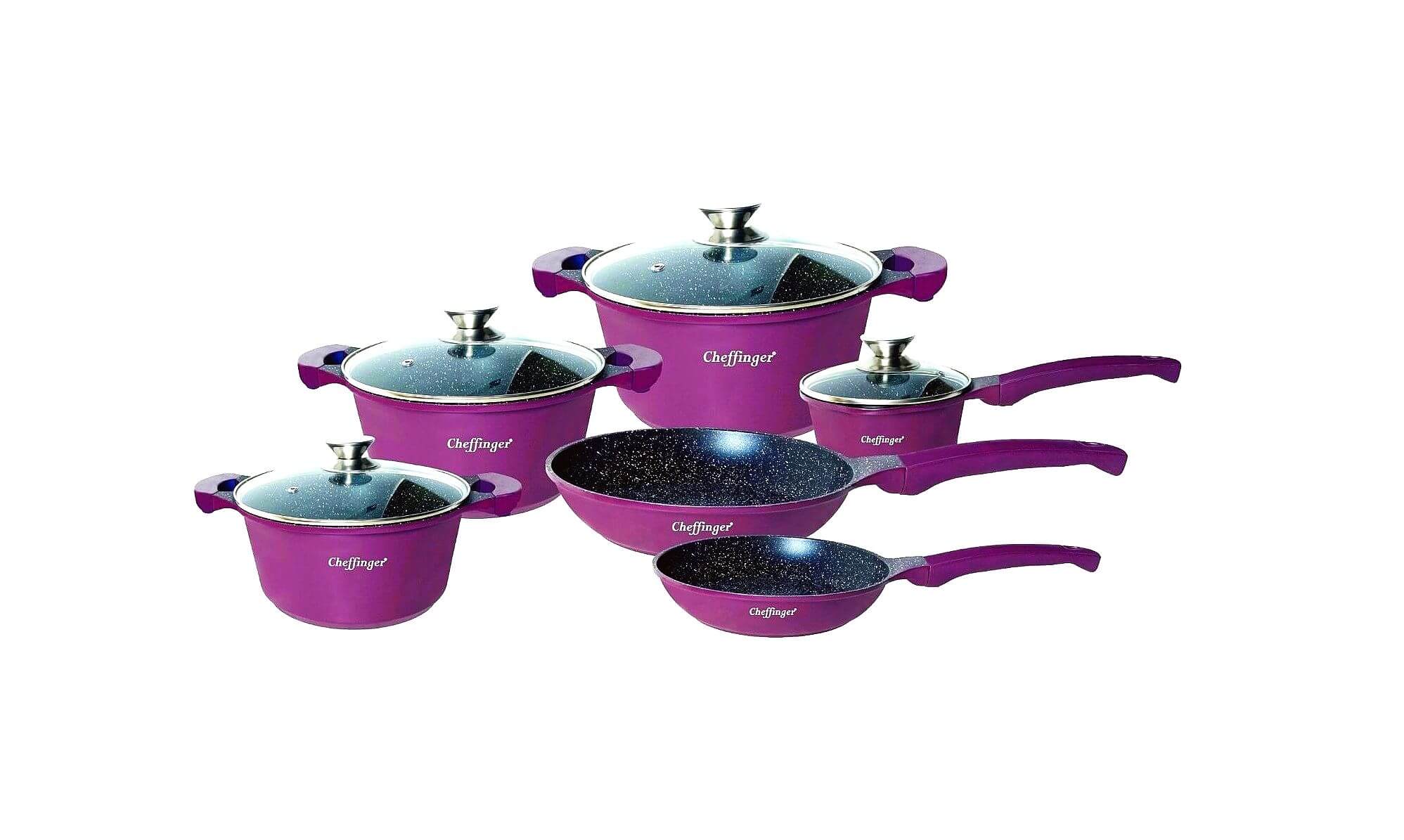 Loading Set de vase Cheffinger, 10 piese, cu strat antiaderent, violet