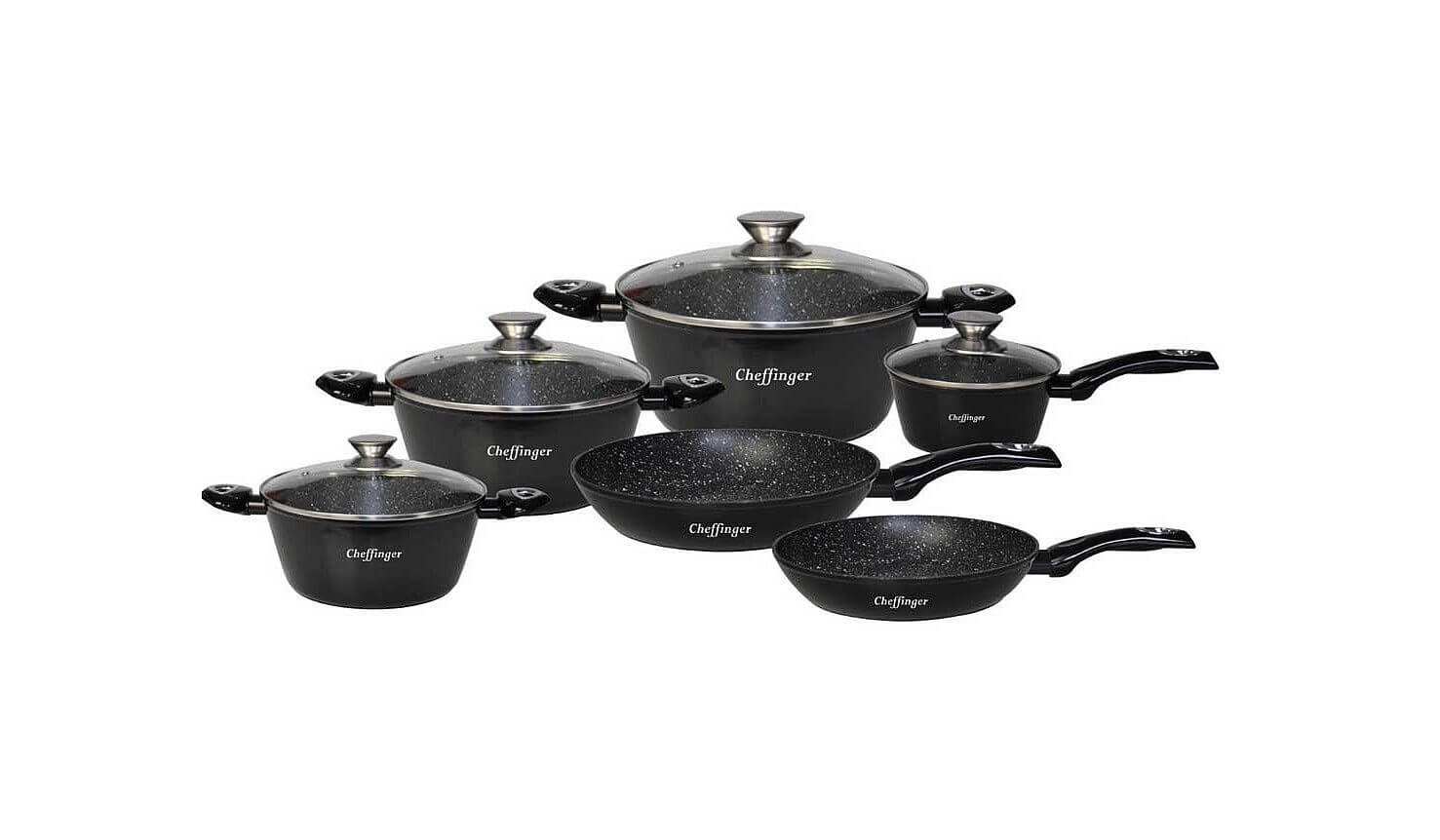 Loading Set de vase Cheffinger, 10 piese, cu strat antiaderent, negru