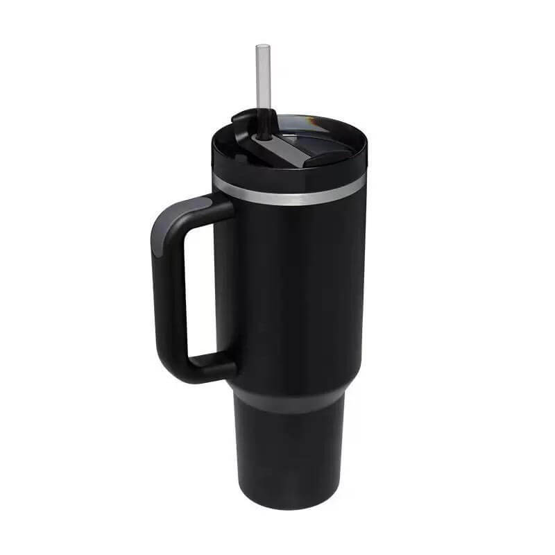 Cană termo/cană de călătorie cu perete dublu din oțel inoxidabil cu ventuză - 1200 ml, albastru deschis - negru