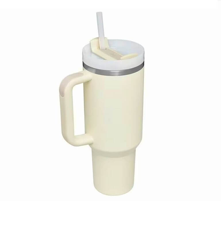 Cană termo/cană de călătorie cu perete dublu din oțel inoxidabil cu ventuză - 1200 ml, albastru deschis - crem