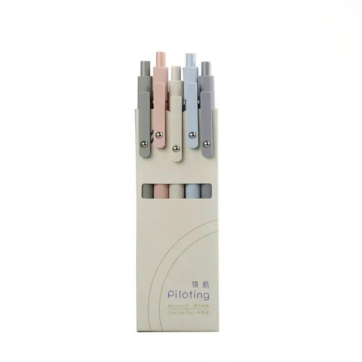 Set 5 pixuri gel colorate – vârf subțire 0,42 mm, cerneală neagră cu uscare rapidă