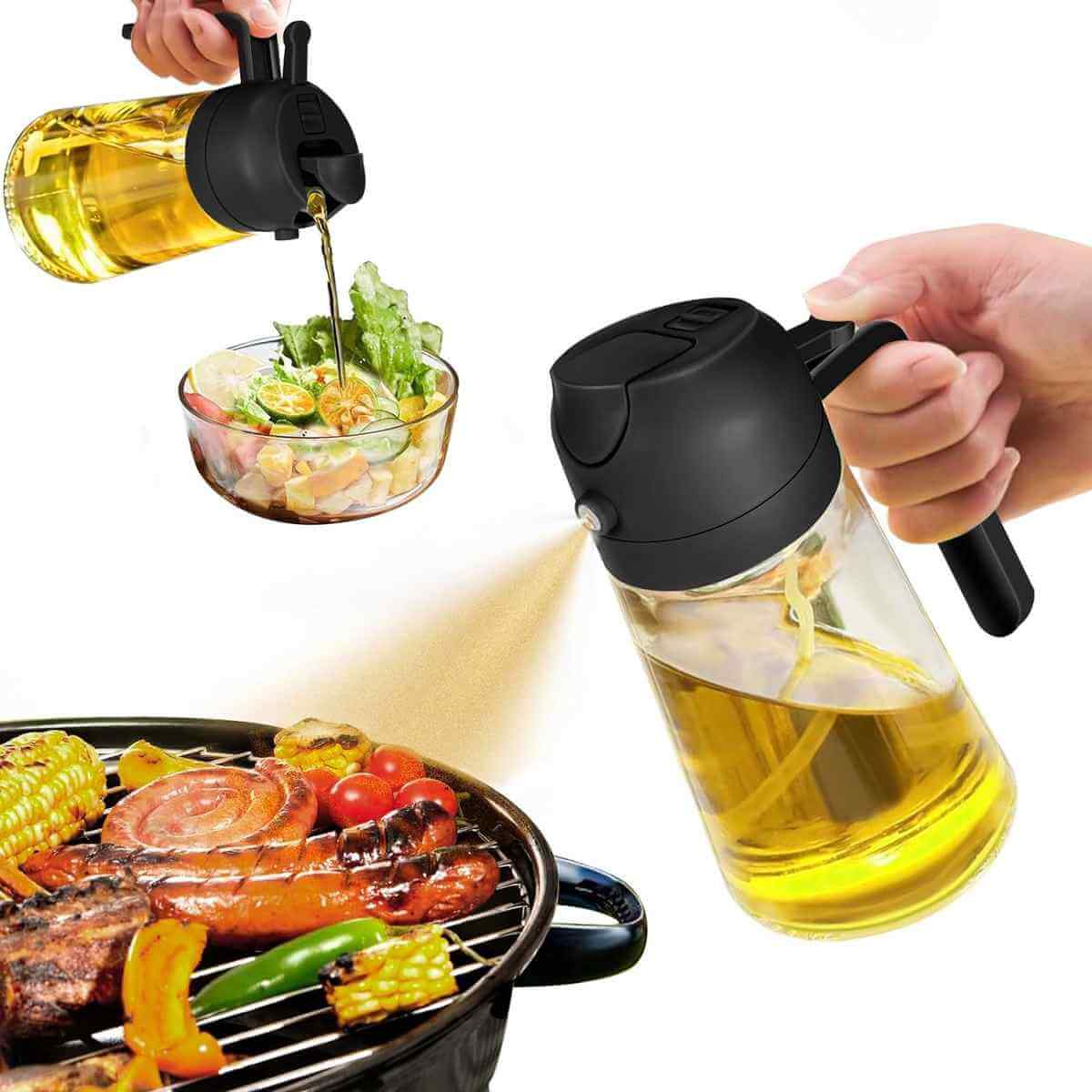 Pulverizator și dozator de ulei 2 în 1 din sticlă – 470 ml