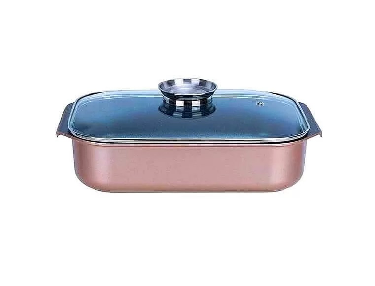 Tavă Royalty Line antiaderentă, cu înveliș de marmură și capac de sticlă, 5.3 L.