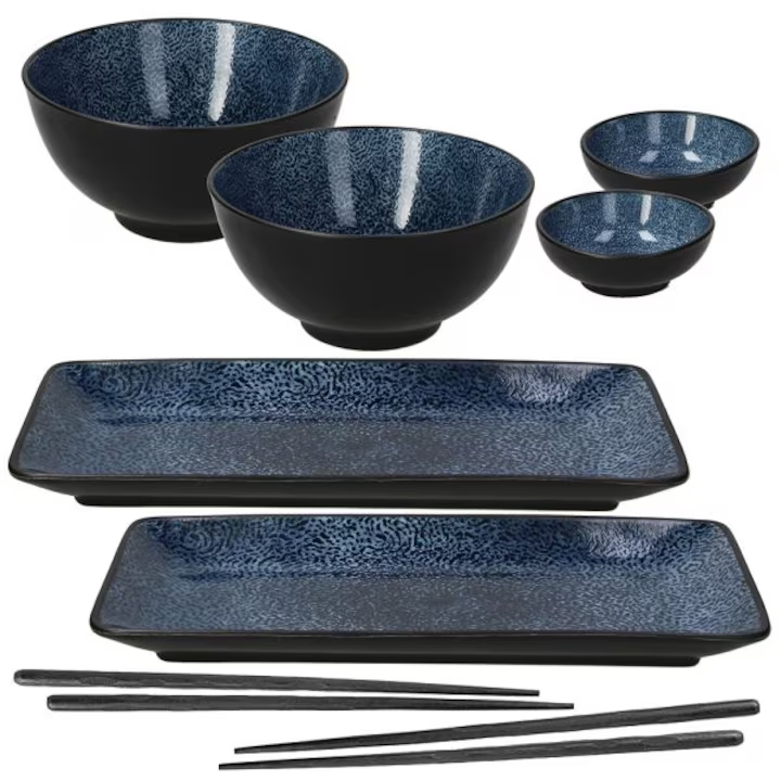 Set porțelan FUTARI SUSHI, 8 piese, negru / albastru închis