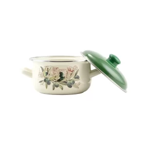 Vas emailat cu capac Perfect Home Oliva, 16 cm