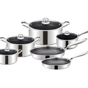 Set de 10 vase de gătit din oțel inoxidabil cu acoperire antiaderentă - Cheffinger