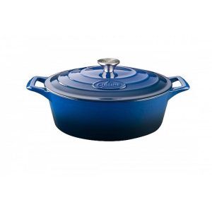 Cratita fonta emailata cu capac ovala 29cm blue
