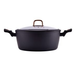 Cratita cu pereti grosi din aluminiu antiaderent cu inductie și capac de sticla 20cm 3l golden line