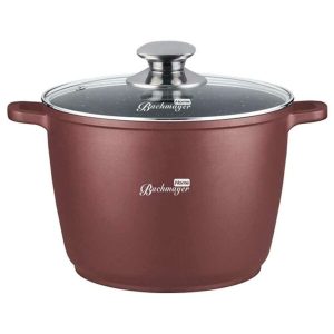 Oală acoperită cu marmură și capac din sticlă, 24cm, culoare burgundy