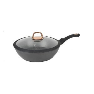 Wok antiaderenta din aluminiu cu inductie cu pereti grosi 24cm golden line