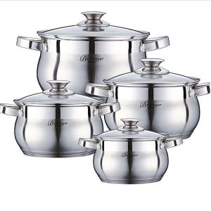 set cratita de gatit inox cu capac sticla 4buc.