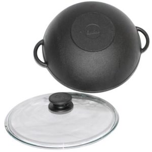 Wok fonta cu capac sticla 28cm