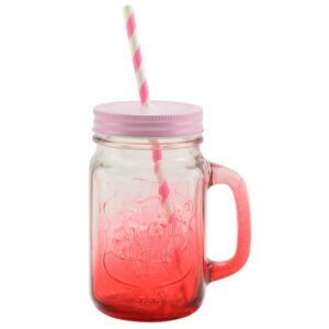 Cană din Sticlă cu Pai și Capac Metalic, 450 ml