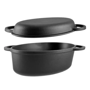 Formă ovală din fontă pentru friptură de rață 2în1 – 32×22 cm, cu mâner curbat