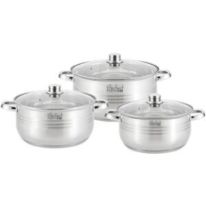 Set de Oale din Oțel Inoxidabil cu Capac din Sticlă, 5,5 / 7 / 8,5 Litri