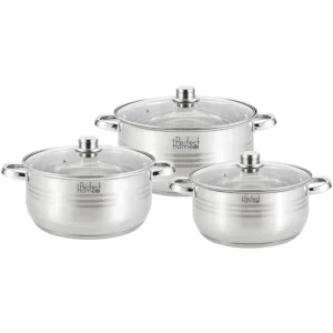 Set de oale din inox cu capac din sticlă, 5,5 / 7 / 8,5 litri