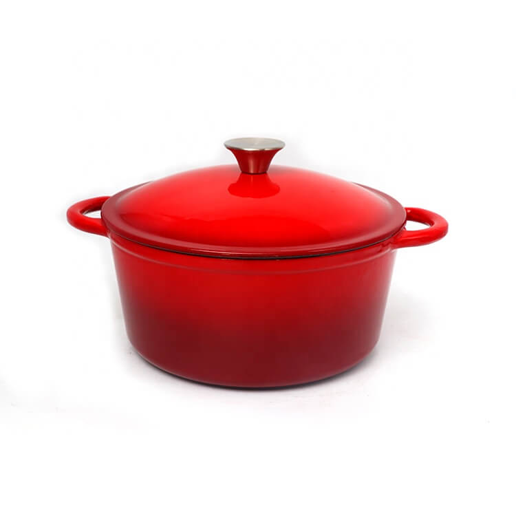 Oală din Fontă Emailată Roșie cu Capac si cum maner metal – 5 L, 26cm