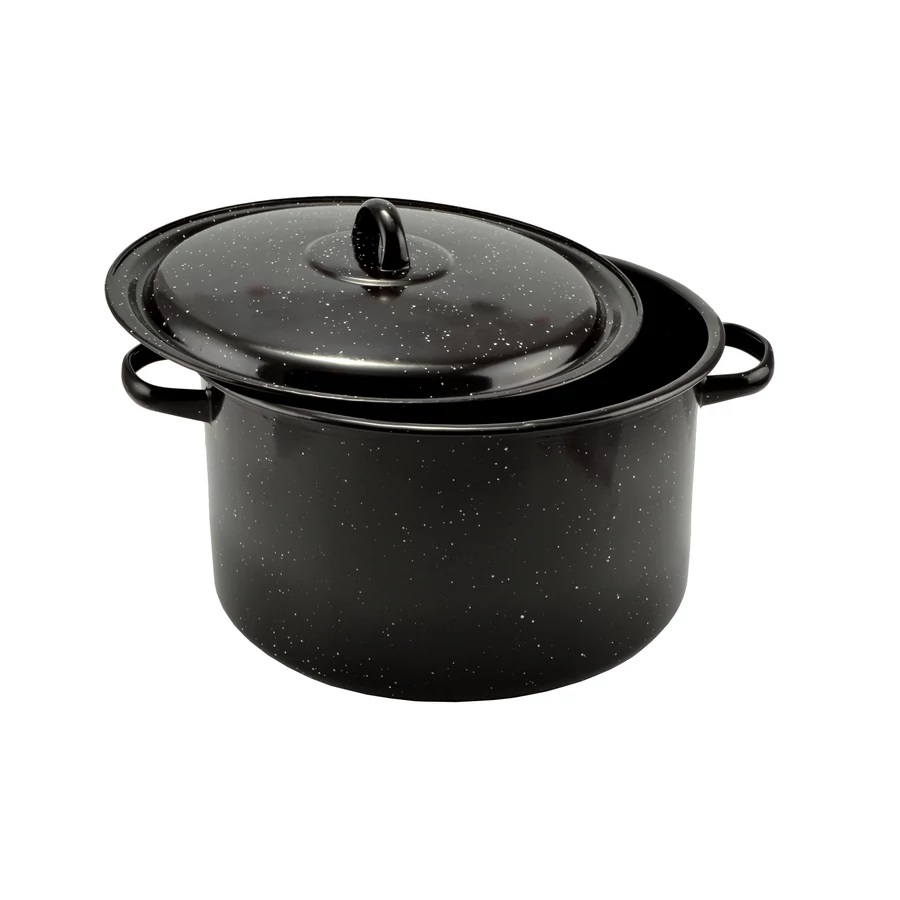 Oală emailată cu capac 30 cm – 10,5 litri, negru cu buline alb-negru